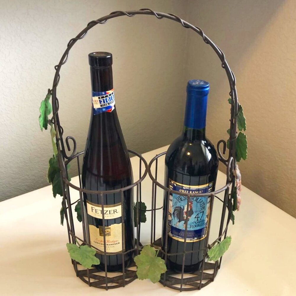 NWT ALEXANDRA'S ACCENTS Tuscan Bronze Grapevine 2 Bottle Wine Caddy